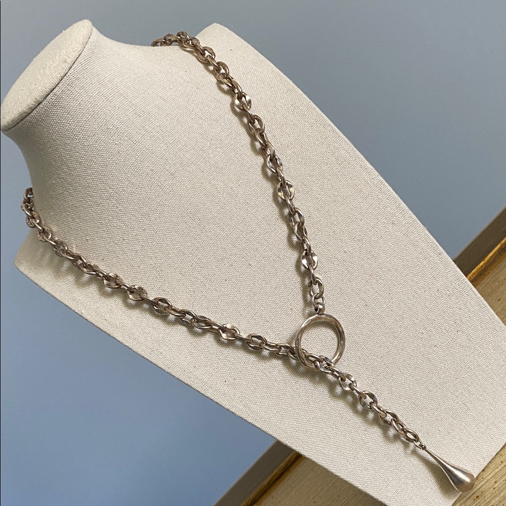 Vintage Silver Plated Teardrop Toggle Necklace
